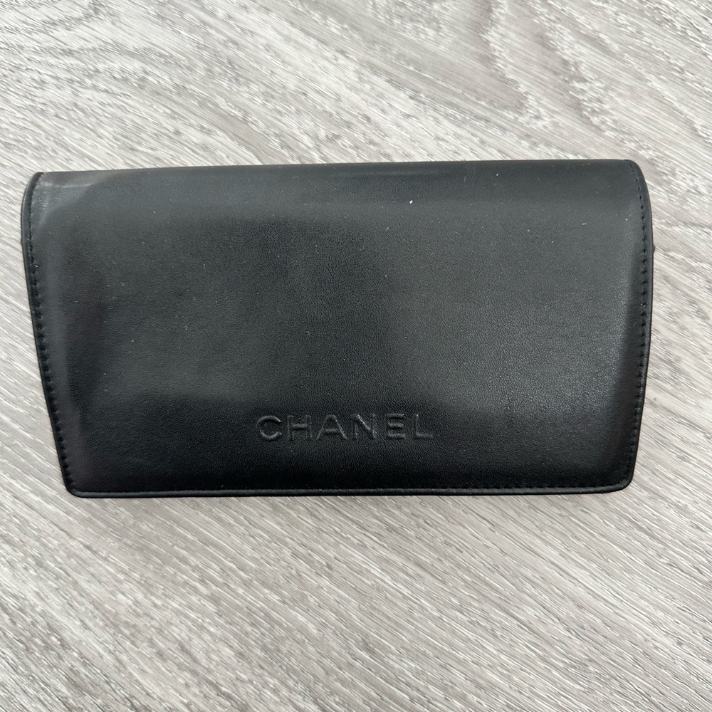 Chanel Eyeglass Sunglasses Case Leather Quilted Black Magnetic Stamped ITALY